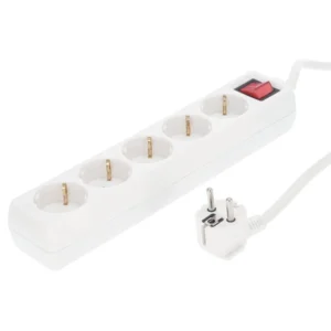 SCAME 5 SCHUKO WHITE + LIGHT SWITCH + 3M CABLE