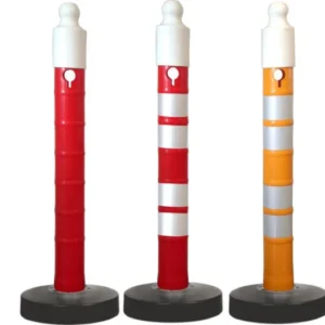 Channelizer Posts with reflective stripes, Sand filling weighted base.